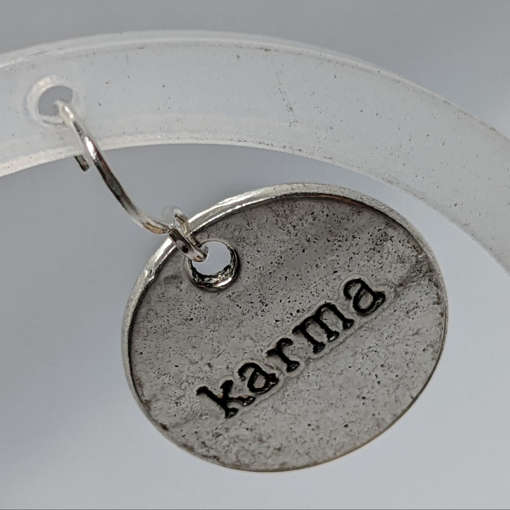 Pewter Karma Dangling Earrings - Sterling Silver Loops - Picture 2 of 5